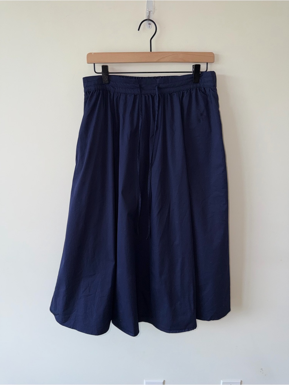 Joie Navy A-Line Midi Skirt - Classic Everyday Style - Drawstring Pockets Cotton